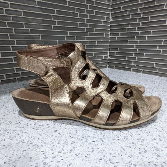 Dansko Valentina gladiator cork sandal pewter gold metallic sandal size 40 9.5 - Picture 4 of 9